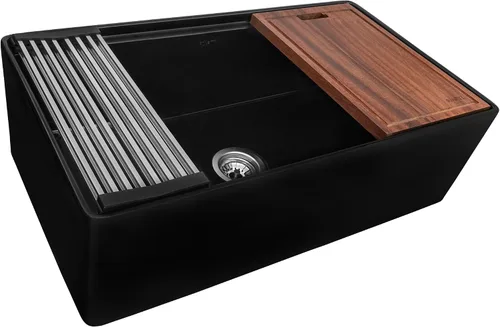 Miniatura 12 de Ruvati RVL2100BK - Fregadero de cocina reversible con delantal frontal de 30 x 20 pulgadas, color negro brillante