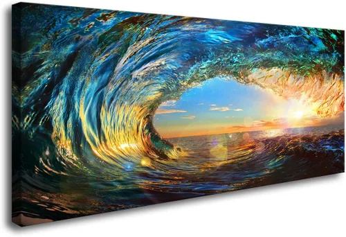 Miniatura 8 de Cao Gen Decor Art S06950 - Lienzo decorativo para pared, diseño de luna, mar, océano, paisaje, 1 panel, luna llena en nube, cuadros estirados