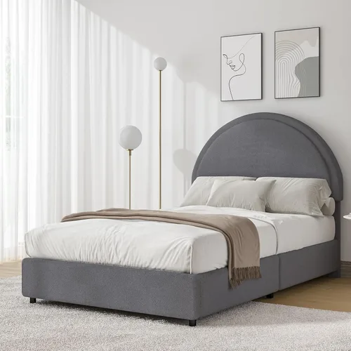 Miniatura 10 de REVOMINCA Base de cama de tamaño matrimonial, marco de cama tapizado Boucle con cabecero, estilo moderno, cama de plataforma suave con cabecera Gris