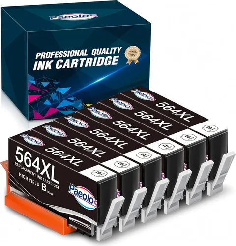 564XL - Cartuchos de tinta negros para impresoras HP (6 negros), alto rendimiento para cartuchos de tinta HP 564XL para HP Ink 564 funciona para
