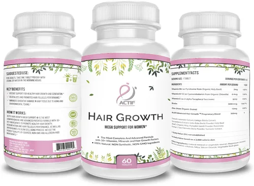 Miniatura 3 de ACTIF Crecimiento del cabello para mujeres con más de 10 factores avanzados, sin OMG, detiene el 99% de la pérdida de cabello, fabricado en Estados