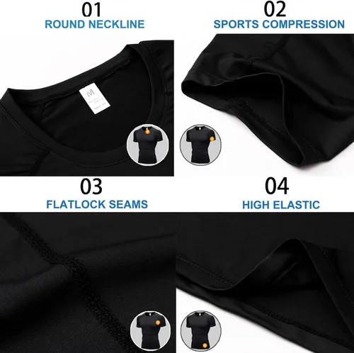 Miniatura 5 de Paquete de 3 camisetas de compresión atléticas para hombre, manga corta, camiseta de entrenamiento, camiseta deportiva fresca y seca