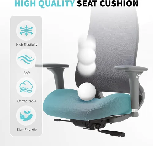 Miniatura 6 de Silla de oficina ergonómica de malla con respaldo en forma de S, reposabrazos ajustables 4D, profundidad de asiento deslizante, reposacabezas fijo