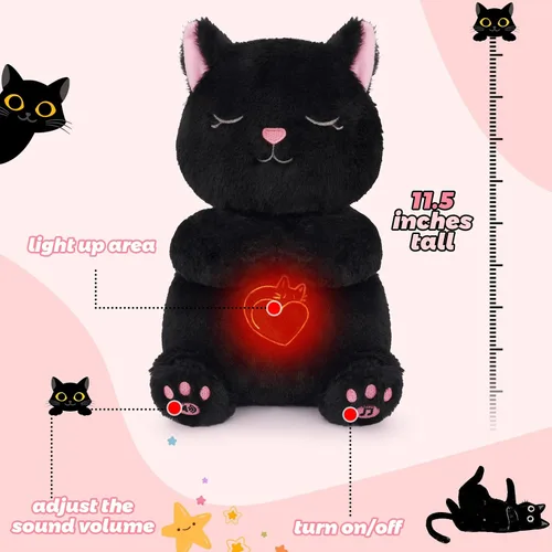 Miniatura 2 de Animal de peluche que respira – Juguete de peluche de gato negro, máquina de sonido relajante con movimiento de respiración realista y luces