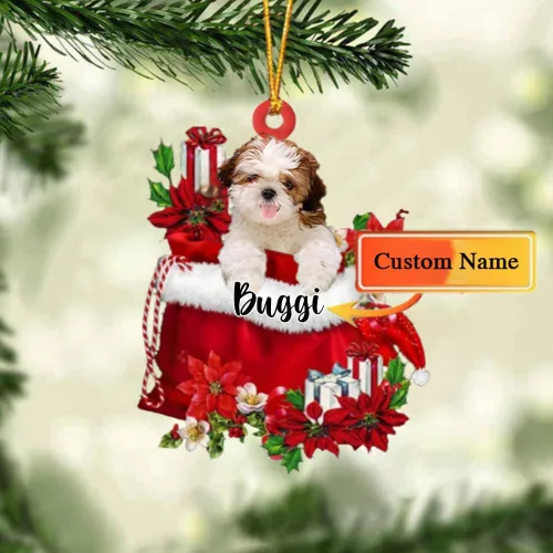 Miniatura 187 de Perro Akita Inu personalizado en bolsa de regalo, adorno de Navidad, nombre personalizado, regalo para amantes de los perros, familia, Navidad
