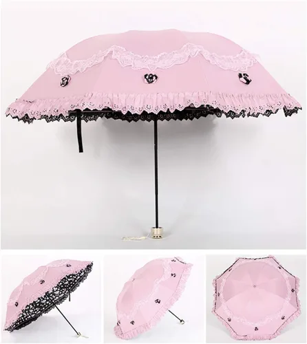Miniatura 23 de Honeystore Paraguas plegable a prueba de rayos ultravioleta Princess Lace Parasol con cúpula anti-UV