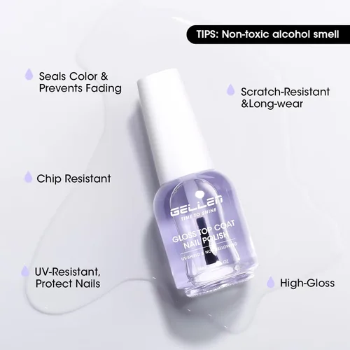 Miniatura 4 de GELLEN Capa superior de esmalte de uñas transparente, capa superior de alto brillo, secado rápido al aire, resistente a los rayos UV, larga duración