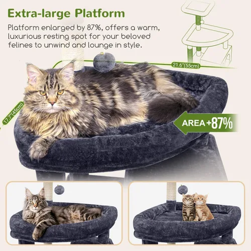 Miniatura 2 de Globlazer Árbol gigante para gatos, árbol para gatos de interior de 83 pulgadas para gatos grandes y adultos, torre XXL para gatos con 9 postes Gris