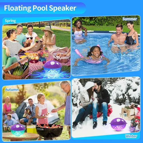 Miniatura 6 de Altavoces Flotantes de Piscina con Luces Coloridas, Altavoz Inalámbrico Bluetooth para Piscina Flotante IP68 Impermeable, Micrófono Integrado