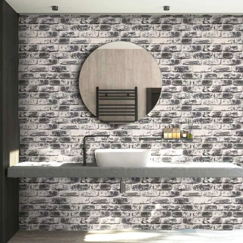 Miniatura 6 de Cohoo Home Papel tapiz de ladrillo gris para despegar y pegar, papel adhesivo para paredes, autoadhesivo, extraíble, papel de contacto de ladrillo