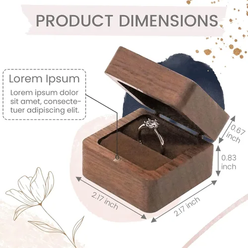 Miniatura 4 de Caja de madera para anillos grabada, caja de almacenamiento de joyas cuadrada rústica, caja de anillo vintage para ceremonia de boda, compromiso