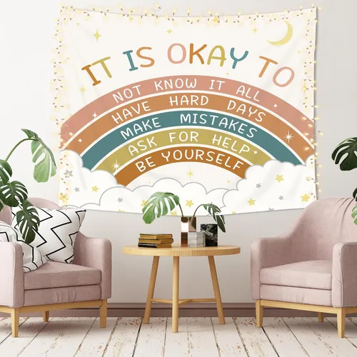 Imirell Tapiz bohemio con citas positivas de arco iris, 59 pulgadas de ancho x 51 pulgadas de alto, palabras motivacionales inspiradoras para niños,