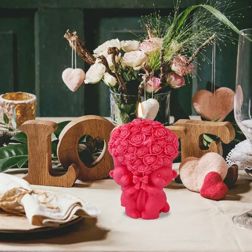 Miniatura 6 de ZAKVOOR Molde de vela con forma de oso de rosa, molde de silicona de fundición de resina para el día de San Valentín, velas de aromaterapia, cera