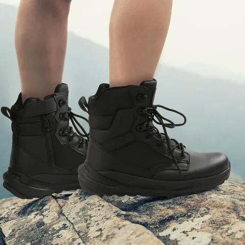 Miniatura 2 de Botas tácticas de combate de senderismo para hombre, botas militares de trabajo para motocicleta, ligeras, duraderas, con cremallera lateral y cuero