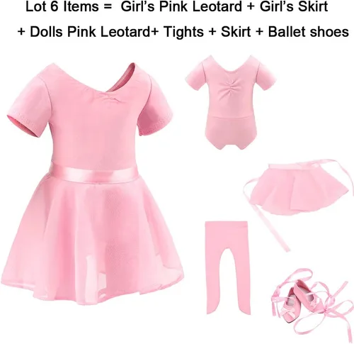 Miniatura 2 de Barwa Doll Me de 18 pulgadas, trajes a juego de 4 piezas de bailarina de ballet, disfraz de baile para niñas y muñecas de 18 pulgadas (47.2 in)