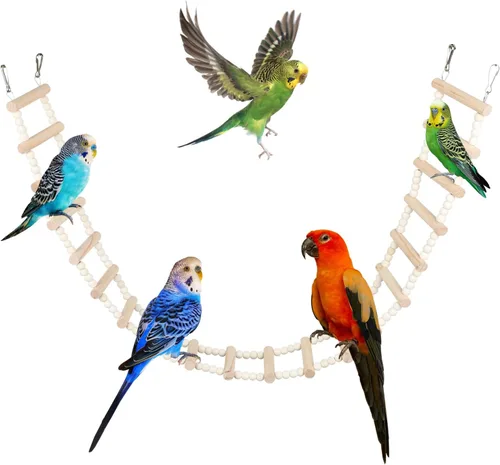 Miniatura 10 de SIMENA Perca de escalera para pájaros, soporte de loro de madera natural, juguete de escalada de hámster, escalera de jaula de pájaros para pájaros