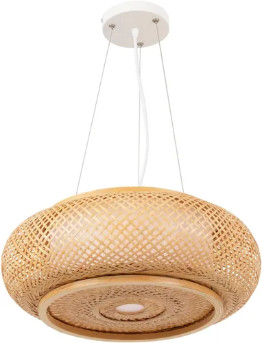 Miniatura 15 de Lámpara colgante de bambú tejida a mano, lámpara de ratán de una sola luz, tejido de madera natural, accesorio colgante de techo con cable ajustable