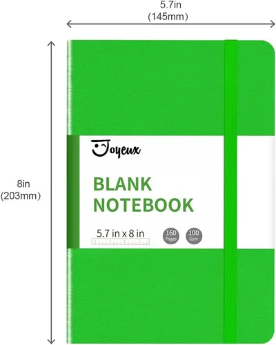 Miniatura 7 de JOYEUX Cuaderno en blanco, tamaño A5, 160 páginas, 3.53 oz/m² de grosor, cuaderno de bocetos de tapa dura para escribir, cuadernos de 5.7 x 8 Verde
