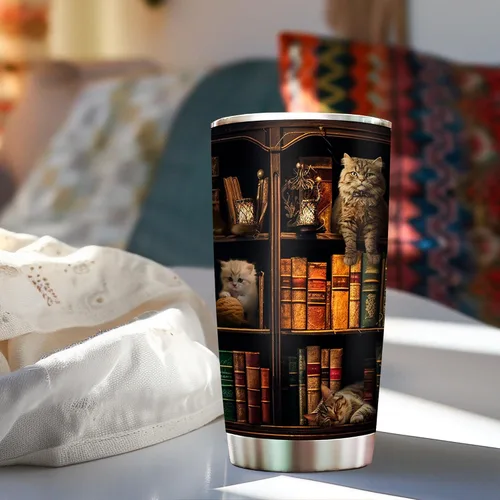 Miniatura 6 de 2IMT Taza de Libro para Gatos y Amantes de la Lectura Taza de Viaje para la Biblioteca Regalos para Amantes de los Libros y de los Gatos
