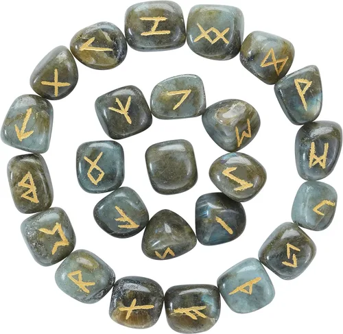 Miniatura 20 de Crocon Juego de piedras de runa oplaita con alfabeto Futhark de élder, símbolo grabado para generador de energía, equilibrio de chakras, protección
