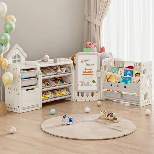 Miniatura 7 de DEYGIA Organizador plegable de almacenamiento de juguetes para niños con 10 contenedores extraíbles y estantería de 3 niveles, organizador de Blanco