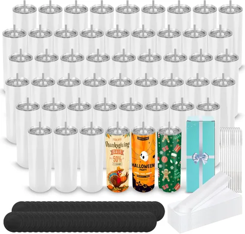 Miniatura 14 de D·S Paquete de 8 vasos de sublimación de 20 onzas a granel con fondo plano y recto, vasos en blanco con caja de regalo individual para transferencia