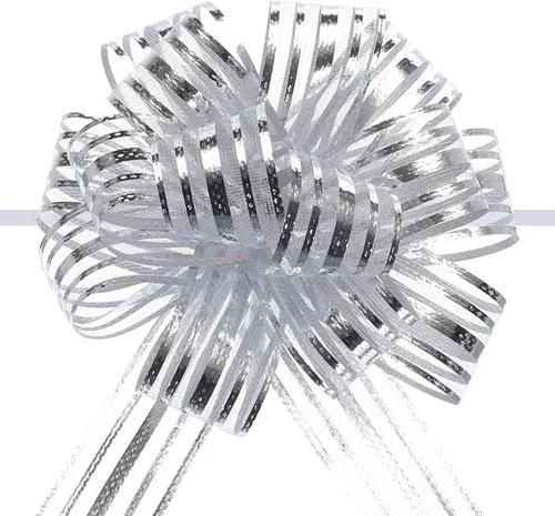 Miniatura 29 de MECCANIXITY 5 lazos metálicos de organza de 4 pulgadas para envolver regalos, color rosa claro para cestas de boda, regalos de Navidad, día de San