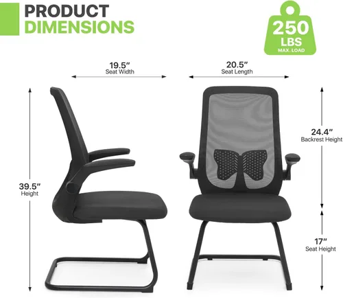 Miniatura 3 de Magshion Silla de oficina para invitados con soporte lumbar y reposabrazos deslizables, malla de malla de respaldo medio, serie de rejilla de aire