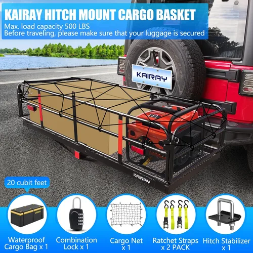 Miniatura 6 de KAIRAY Portaequipajes plegable de enganche trasero de 500 libras de alta resistencia, portaequipajes de 60"x24"x14.4" para equipaje, encaja