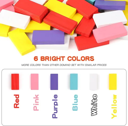 Miniatura 2 de Wondertoys Juego de 600 piezas de dominó para niños, bloques de construcción de madera, 6 colores, dominó a granel, juegos de azulejos de carreras