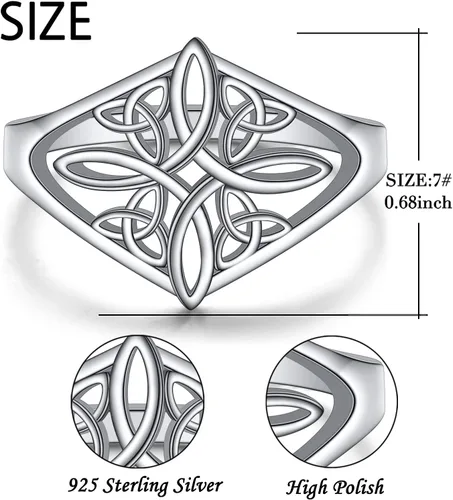 Miniatura 2 de Anillo de plata de ley 925 con nudo celta, corazón y cruz, altamente pulido, resistente al deslustre, anillo de boda de eternidad, anillo apilable