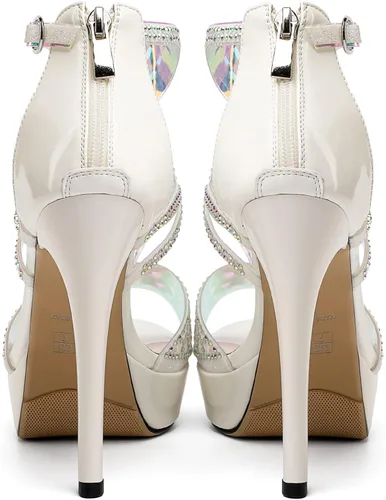 Miniatura 6 de Eldof Sandalias de tacón alto para mujer, sandalias de plataforma con tiras y puntera abierta, tacones de gladiador recortados con piedras