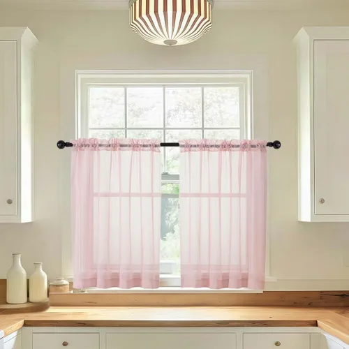 Miniatura 88 de LIVEKID Cortinas traslúcidas negras de cocina de 36 pulgadas de largo, cortinas cortas filtrantes de luz, 2 paneles de gasa aireada, texturizadas
