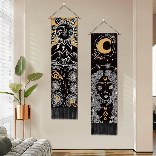 Miniatura 3 de ARTCREATOR Paquete de 2 tapices de sol y luna para colgar en la pared, tapiz estético vertical, arte misterioso, tapices largos para habitación