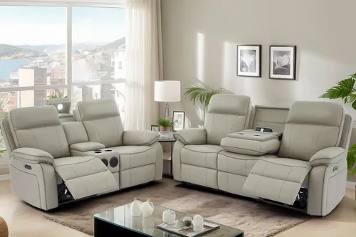 Miniatura 10 de Sofá Reclinable Eléctrico con Mesa Plegable, Sofá Reclinable Eléctrico de Cuero Transpirable, Sofá Reclinable Loveseat Eléctrico con Gris
