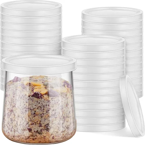 Miniatura 9 de Tessco for you 48 tapas para recipientes de yogur, tapas de plástico para frascos, no incluidas, repuesto compatible con tapa de yogur Oui