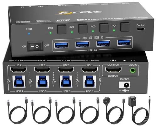 Miniatura 12 de Interruptor KVM 2 Monitores 1 Laptop y 1 Computadora de Escritorio 4K@60Hz, Camgeet Interruptor KVM USB C HDMI Monitor Dual con 4 Puertos USB3.0