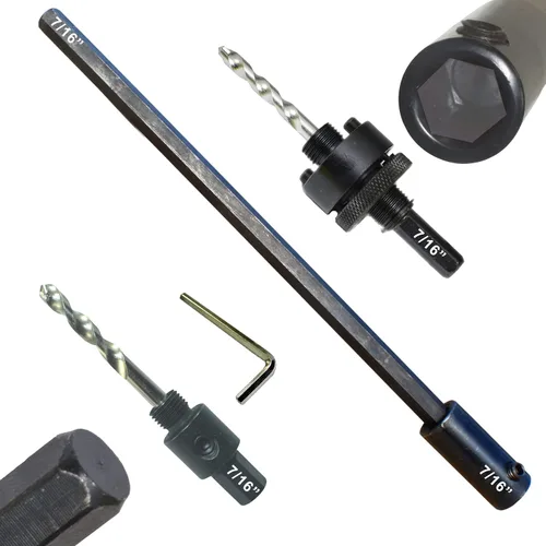 Miniatura 37 de Sierra de agujero HSS con mandril piloto de 2 piezas de alta velocidad para perforar madera y acero, broca de 1/4" de diámetro y eje, broca piloto
