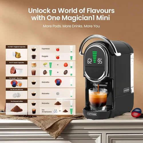Miniatura 3 de Máquina de Espresso Mini Magician1 para Nespresso Original, Dolce Gusto, Lavazza Blue, Cápsulas ESE, Máquina de Café de 19 Bares para Café Molido