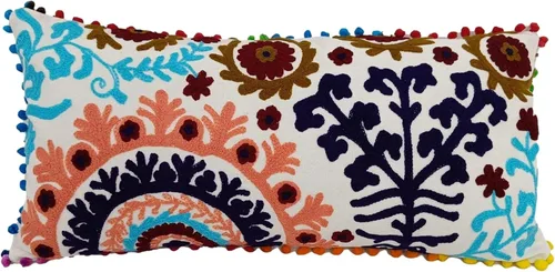 Trade Star - Funda de almohada bordada de 100 % algodón, larga, de diseño, hermosa decoración de sofá, 12 x 24 pulgadas, funda de cojín decorativa