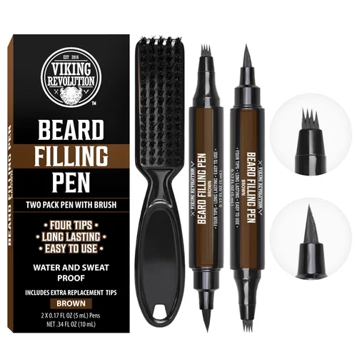 Miniatura 8 de Viking Revolution Bolígrafo para Barba (Paquete de 2) - Relleno de Lápiz de Barba Marrón para Hombre Lápiz para Barba de Hombre - Kit de Bolígrafo