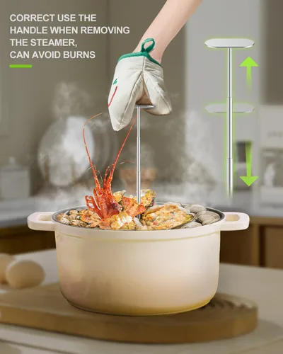 Miniatura 10 de Cesta vaporera de verduras de 2 capas para olla, canasta de vapor de acero inoxidable de alta calidad, canasta separable de acero inoxidable