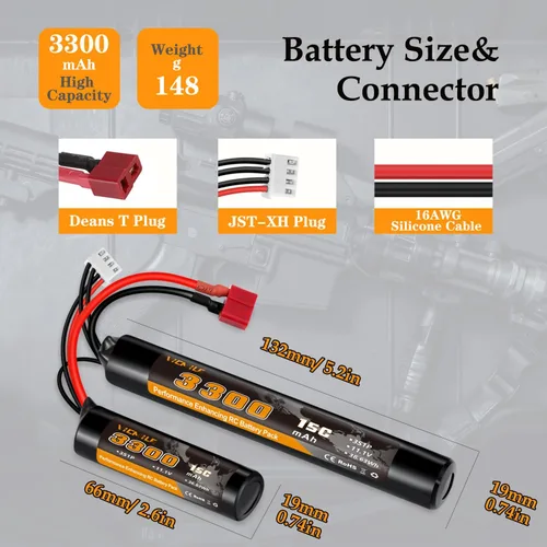 Miniatura 3 de Batería de airsoft de 3300mAh 11.1V en forma de nunchaku con conector en T estilo Dean y cable mini Tamiya 3S recargable en forma de mariposa