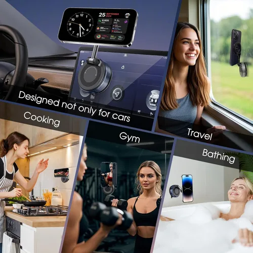 Miniatura 7 de Soporte magnético de teléfono giratorio de 360°, plegable y retráctil con ventosa para automóvil, gimnasio, espejo, superficie lisa, compatible