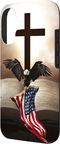 Miniatura 2 de Pretty Christian Cross Bible A Bald Eagle Grip American Flag Case for iPhone 17