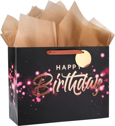 Miniatura 16 de Loveinside Bolsa de regalo de cumpleaños negra con papel de seda para cumpleaños, baby shower, fiesta y más, 13 x 5 x 10 pulgadas, 1 unidad