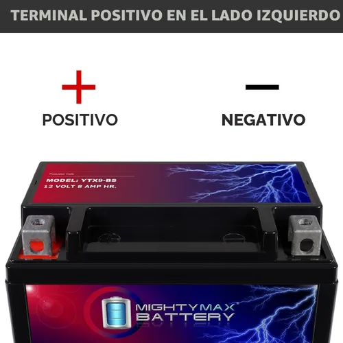 Miniatura 3 de Batería Mighty Max YTX9-BS - 12 V 8 Ah, 135 CCA, Batería SLA AGM para motocicleta recargable libre de mantenimiento