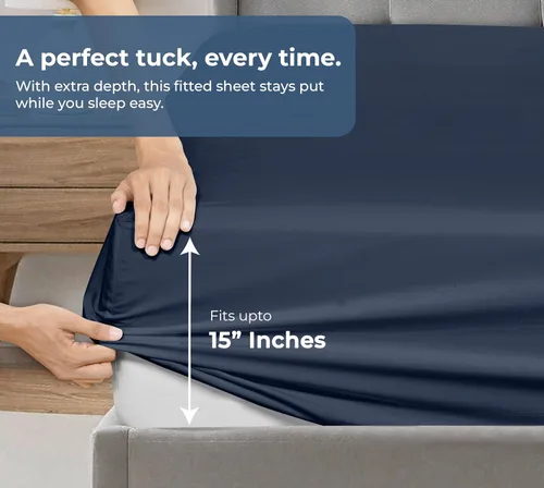 Miniatura 3 de Royale Linens Sábana bajera con funda de almohada, sábana bajera individual con 1 funda de almohada, 300 hilos, 100% algodón orgánico, se adapta a
