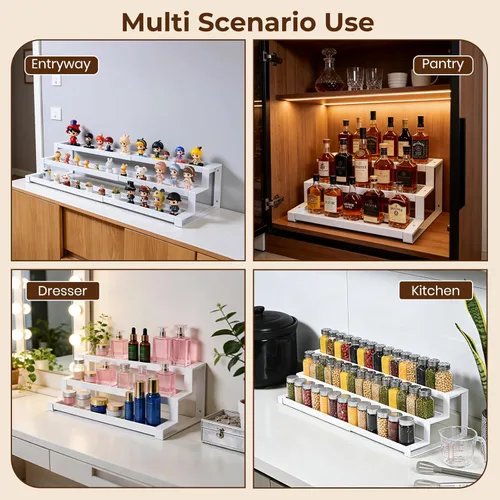 Miniatura 4 de Organizador de especias de 3 niveles para armario de cocina o despensa, estante de organización de especias expandible de 16 a 29 pulgadas
