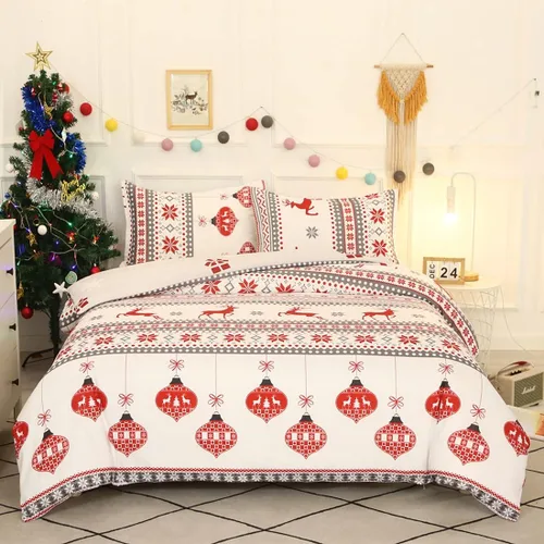 Miniatura 8 de Mengersi - Juego de funda de edredón de Navidad tamaño Full, funda de edredón con diseño de árbol de Navidad y copo de nieve, funda de edredón